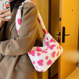 Love Heart Print Fluffy Top-handle Bag for Holiday Party