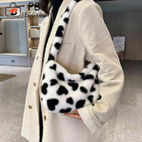 Love Heart Print Fluffy Top-handle Bag for Holiday Party