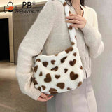 Love Heart Print Fluffy Top-handle Bag for Holiday Party