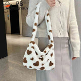 Love Heart Print Fluffy Top-handle Bag for Holiday Party