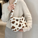 Plush Top-handle Bag Love Heart Print Women Handbags