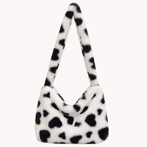 Plush Top-handle Bag Love Heart Print Women Handbags