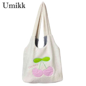 Cherry Cartoon Plush Top-handle Bag for Holiday Party