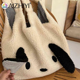 Fluffy Top-handle Bag Animal Pattern Large Capacity Soft Casual