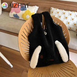 Fluffy Top-handle Bag Animal Pattern Large Capacity Soft Casual