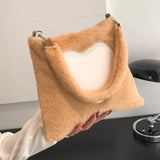 Love Heart Pattern Plush Top-handle Bag for Weekend Vacation
