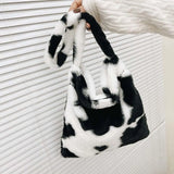 Leopard Print Plush Tote Bag for Women Soft Handbag Winter Messenger Bag