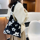 Plush Tote Bag Leopard Print Shoulder Bag Soft Handbag