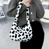 Plush Tote Bag Leopard Print Shoulder Bag Soft Handbag