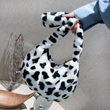 Plush Tote Bag Leopard Print Shoulder Bag Soft Handbag