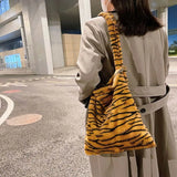 Plush Tote Bag Leopard Print Shoulder Bag Soft Handbag