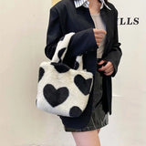Plush Tote Bag Leopard Print Shoulder Bag Soft Handbag