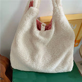 Cherry Embroidery Tote Bag Women Autumn Winter Plush Handbag Eco Shoulder