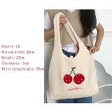 Cherry Embroidery Tote Bag Women Autumn Winter Plush Handbag Eco Shoulder