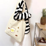 Embroidered Plush Tote Bags for Women - Large Capacity Handbags