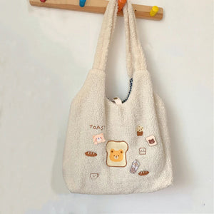Embroidered Plush Tote Bags for Women - Large Capacity Handbags