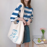 Embroidered Plush Tote Bags for Women - Large Capacity Handbags