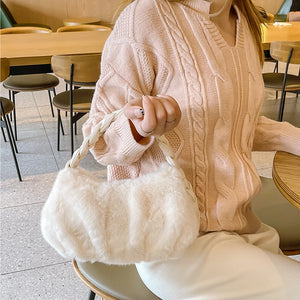 Plush Twist Braid Handbag Top Handle Tote Bag