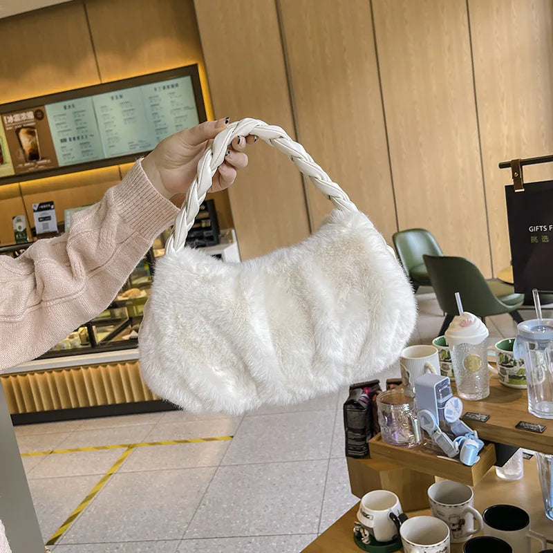 Plush Twist Braid Handbag Top Handle Tote Bag