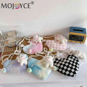 Plush Underarm Bag Lightweight Women Peach Heart Bag Soft Small Casual Zipper Po