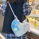 Plush Underarm Bag Lightweight Women Peach Heart Bag Soft Small Casual Zipper Po