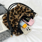 Leopard Faux Fur Underarm Bag Soft Warm Vintage Style for Autumn Winter
