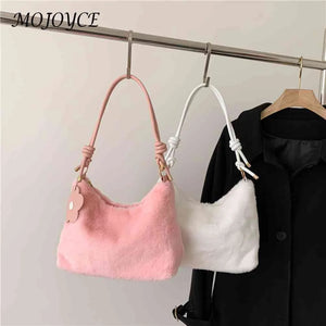 Soft Plush Underarm Bag with Flower Pendant