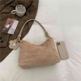 Soft Plush Underarm Bag with Flower Pendant