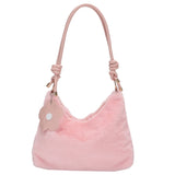 Soft Plush Underarm Bag with Flower Pendant
