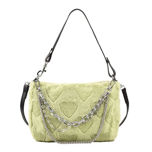 Plush Underarm Handbags Soft Fluffy Messenger Bag Chains Solid for Travel