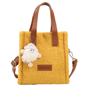 Faux Fur Crossbody Bag with Pendant for Winter