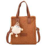 Faux Lambswool Crossbody Bag with Pendant - Warm Winter Casual Bag