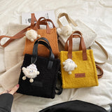 Faux Lambswool Crossbody Bag with Pendant - Warm Winter Casual Bag