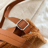 Faux Lambswool Crossbody Bag with Pendant - Warm Winter Casual Bag
