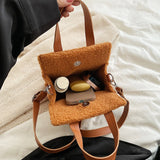 Plush Women Crossbody Bag Winter Messenger Bag with Pendant