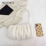 Plush Women Hand Bags Pleated Autumn Winter Female Tote Soft Cloud Casual