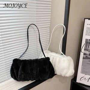 Plush Women Hand Bags Pleated Autumn Winter Female Tote Soft Cloud Casual