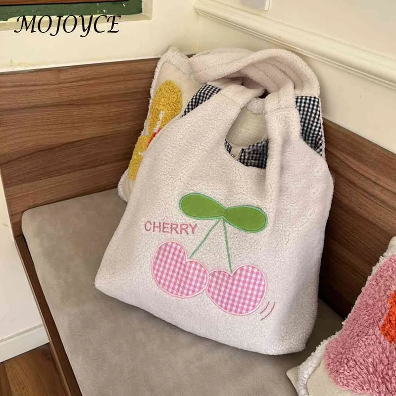 Plush Women Handbags Cherry Cartoon Autumn Winter Female Underarm Bag