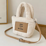 Plush Women Handlbag Lightweight Ladies Crossbody Bag Letter Printed Casual