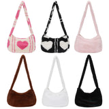 Fluffy Women Shoulder Bag Love Heart Printed Tote Bag
