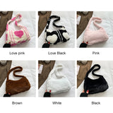 Fluffy Women Shoulder Bag Love Heart Printed Tote Bag