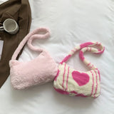 Fluffy Women Shoulder Bag Love Heart Printed Tote Bag