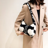 Plush Women Shoulder Bag Love Heart Printed Soft for Street Travel