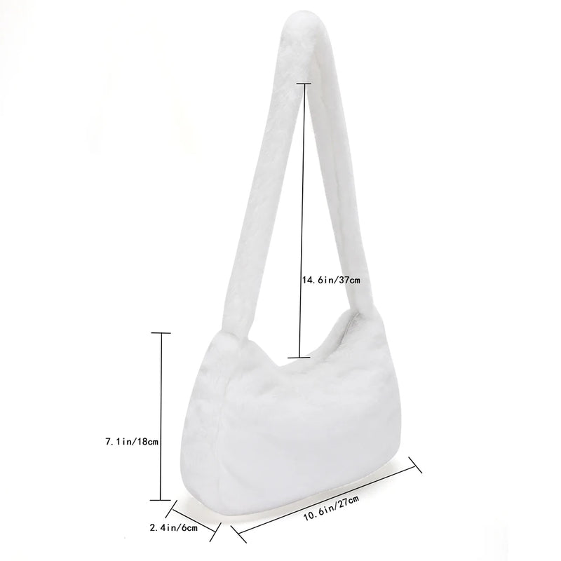 Plush Women Shoulder Bag Love Heart Printed Soft for Street Travel