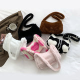 Plush Women Shoulder Bag Love Heart Printed Soft for Street Travel