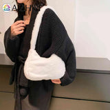 Warm Love Heart Printed Shoulder Bag for Women, Casual Autumn Winter Handbag