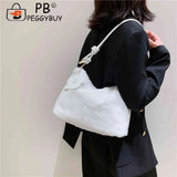Plush Women Shoulder Bag Autumn Winter Commute Bag Casual Solid Flower Pendant