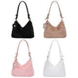 Plush Women Shoulder Bag with Flower Strap Soft Solid Handbags