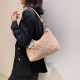 Plush Women Shoulder Bag with Flower Strap Soft Solid Handbags