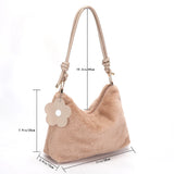 Plush Shoulder Bag with Flower Pendant